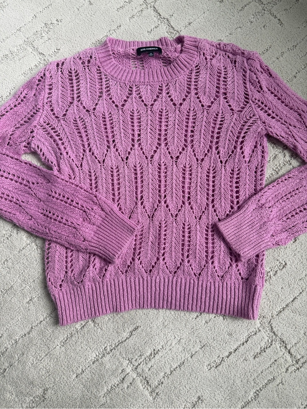525 America Pink Pointelle Knit Sweater XS 100% Cotton Crewneck